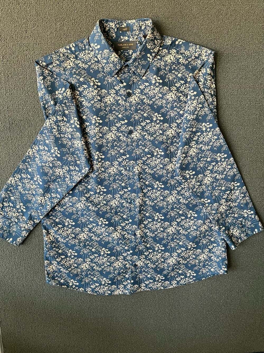 Fairlane & Sons 100% Cotton Blue Tiny Floral Long Sleeve Button Up Shirt Mens L
